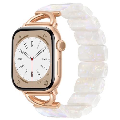 Image of V.R.HOPE Stretchy Resin Apple Watch Band for Series Ultra /10 /9 /8 /7 /SE 38mm 40mm 41mm 42mm Fashion Cute, Lightweight & Flexible, Rectangle Design with iWatch Series 6 /5 /4 /3 /2 /1(Fluorescent White-S)