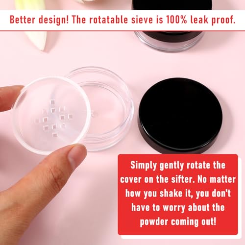 2 PCS 10ml/0.34oz Plastic Empty Travel Small Loose Powder Compact with Rotatable Sifter and Leakproof Screw Lid, Refillable Loose Powder Containers Reusable No Leak Compact, Black4