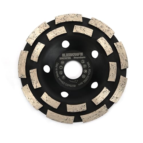 LIEBKRAFT Premium Diamantschleiftopf 125 mm x 22,23 mm – Doppelreihige Schleifscheibe für Beton, Stein & Ziegel – Universell für Winkelschleifer für Beton, Schleifscheiben – EN 13236 (Basic)