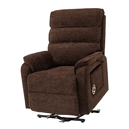 Irene House 9188 Se Lay Flat Sleeping Dual Okin Motor Lift Chair Recliners For Elderly Infinite Position Electric Power Recliner With Heat Massage, Left Side Tray Table (Brown Chenille) #TOP1
