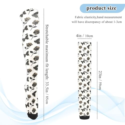 Thigh High Sock Retro Style for Models calcetas largas escolares para ni?as Fashion Black Gold Rose Flower Butterfly3