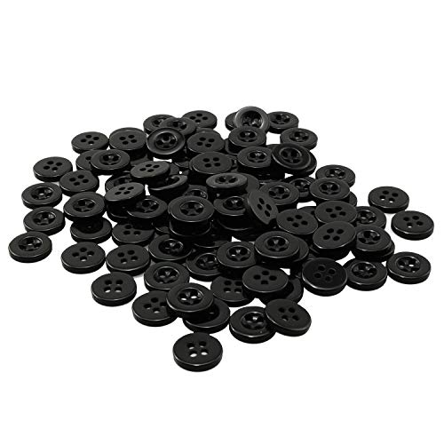 WHYHKJ 100 botones redondos de resina negra de 11,5 mm, 4 agujeros, botones de costura para ropa, accesorios de costura