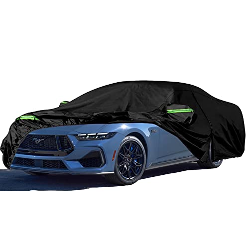 Image of Waterproof Car Covers for 1994-2026 Ford Mustang, 6 Layers 210T All-Weather High-Density Waterproof Mustang Car Cover, w /Zipper Door, Windproof, Dustproof and UV Proof All Weather Protection