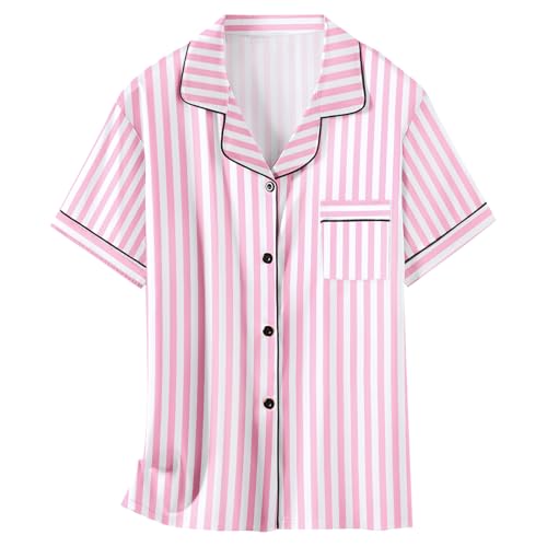 Image of Schbbbta Girls Womens Pajamas, Satin Silky Pjs Set Kids 2Pcs Button-Down Nightwear Sleepwear Gift for Mommy and me
