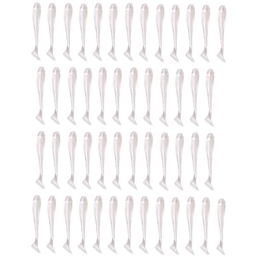 50 señuelos de plástico suave blanco perla con cola en T, cebos de gusano para pescado, accesorios ideales para atrapar lubina, trucha, salmón