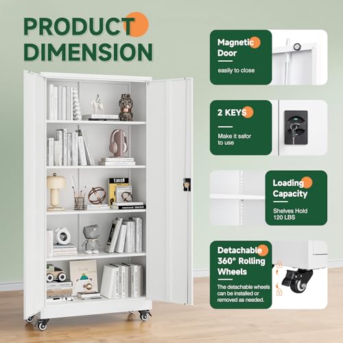 Image of Letaya Metal Garage Storage Cabinets with Lock Door and Adjustable Shelves, Steel Tool Cabinets for Home,Office,Warehouse Organisieren (White, 74.41 inch H)