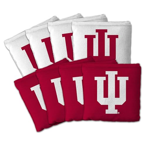 YouTheFan Officially-Licensed NCAA Indiana Hoosiers Set of 8 Cornhole Bags - All Weather Dual Sided Slide & Stop - Regulation Size with Carry case