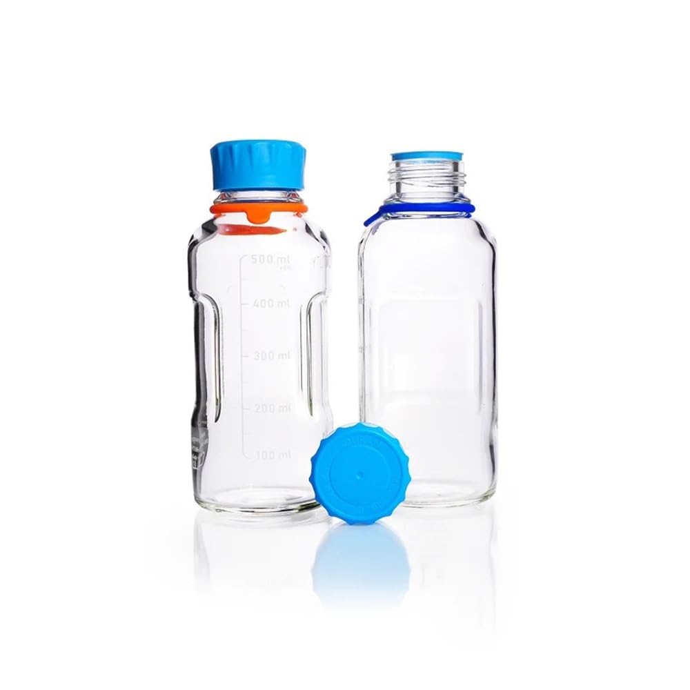 GL45 Laborflasche (klar) mit Schraubverschluss und Ausgießring (PP), mit 168-1 Gewinde graduiert(1000mL)
