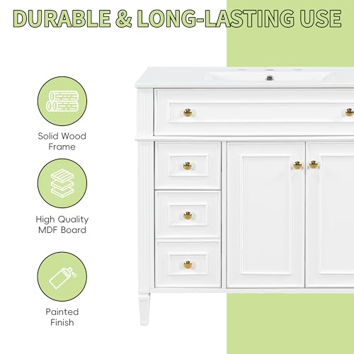 36" Bathroom Vanity Cabinet with Ceramic Countertop Sink Combo Set, Solid Wood Frame, Tilt-Out Drawers and Left Side Drawers, Soft Closing Door Hinges, Modern Style, White by Merax - Used condition - Image 3