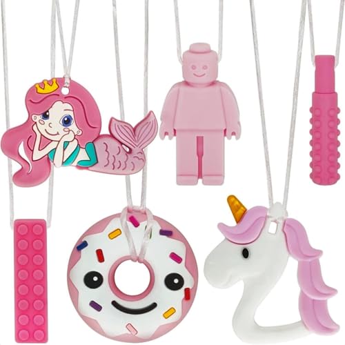 Mordedor para Bebé, 6 Piezas Mordedores Refrigerante, Autismo Masticar Colgante, Collar de Lactancia, Masticar Collar Perfecto para Niños con TDAH, Dentición, Autismo, Necesidad de Morder (Rosa)
