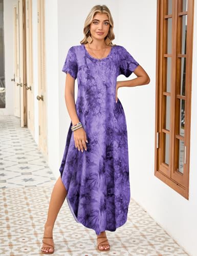 Image of JollieLovin Womens Plus Size Casual Summer Maxi Long Dress Short Sleeve T-Shirt Loose Sun Dress(L-5X)