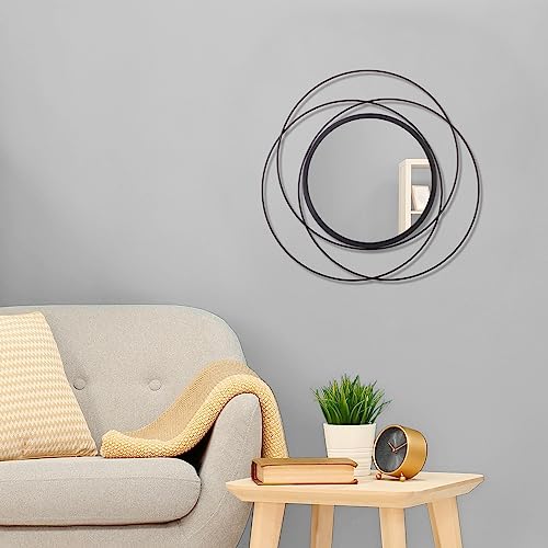 HLFMVWE Mirrors Wall Decor Iron Frame Round Art Wall Mirrors Home Decor Hanging Mirrors for Living Room Bedroom Bathroom Entryway Black 40 x 40 cm - Image 4