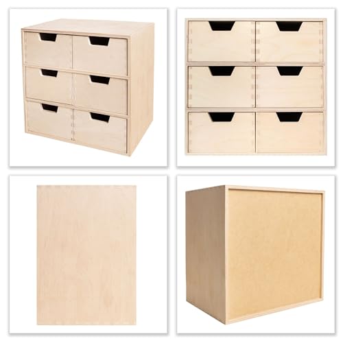 Creative Deco Schubladen-Box aus Birken-Sperrholz | 6 Schubladen | 28,5 x 20 x 28,5 cm (+/- 1 cm) | Mini-Kommode für Kleinigkeiten | Perfektes Ordnungssystem für Lagerung, Decoupage & Dekoration - 9
