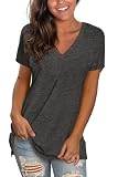 Sipaya Summer Flowy Tops for Women Vneck Short Sleeve T Shirts Cute Tees Plus Size Grey 2XL