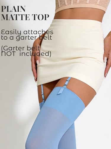 Image of Mila Marutti Thigh High Stockings for Women | Garter Belt Stockings Semi Opaque 40D | Colored Suspender Stockings Pantyhose