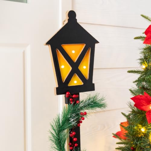 Image of Glitzhome 36.75 inch H Lighted Christmas Snowman Porch Sign,Whimsical Wooden Porch Decor with Illuminated Street Lamp & Timer,Merry Christmas Sign for Holiday Front Porch Outdoor Decorations