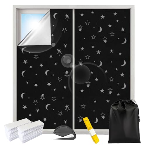 Oscurecimiento para Ventanas de 2 m x 1,5 m, Estilo Star Moon, para claraboya, Interior, protección Solar, sin Necesidad de taladrar, lámina térmica para Dormitorio