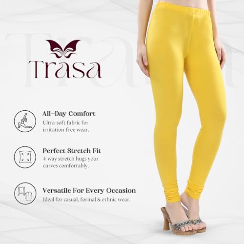 Image of TRASA Ultra Soft Cotton 4 Way Stretchable Churidar Solid Regular and Plus 20 Colours Leggings for Womens and Girls -Sizes :-M, L, XL, 2XL, 3XL, 4XL, 5XL, 6XL