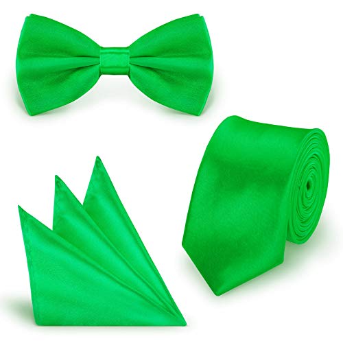 StickandShine Inh. Christian Müller 3 in 1 SET hochwertige Satin Polyester Krawatte Fliege Einstecktuch Grün