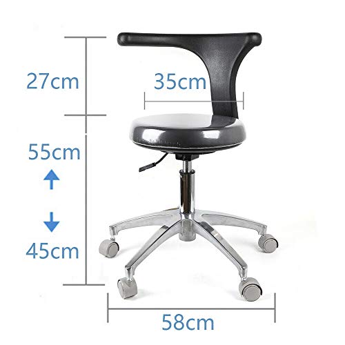 WINUS Stool Rolling Chair, 360° PU Leather Ergonomic Adjustable Dental Assistant Stool +Torso Arm for Medical Massage Salon Kitchen Spa, Adjustable Hydraulic Stool with Wheels, Black - Thumbnail 4