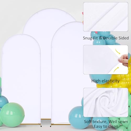 Image of Wedding Arch Backdrop Stand and Cover Set of 6, Backdrop Arch Cover Set | 7.2FT /6.6FT /5.9FT Metal Arch Stand With White Spandex Cover for Wedding Baby Shower Graduation Event Birthday Backdrop