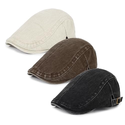 Image of 3Pcs Men's Newsboy Caps Cotton Cooling Hat Adjustable Flat Cap for Men