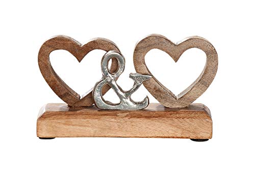 Dreamlight Sculpture Moderne décoration Figure Coeur en Bois de manguier sur Socle Marron/Argent 16x8 cm Cover