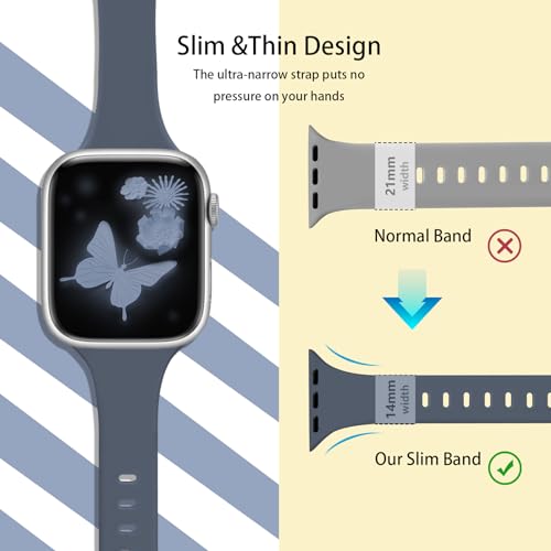 Image of Slim Band Compatible with Apple Watch Bands 38mm 40mm 41mm 42mm 44mm 45mm 46mm 49mm for Women Men,Soft Thin Narrow Silicone Sport Strap Wristbands for iWatch Series 11 10 9 8 7 6 5 4 3 2 1 SE Ultra Blue Gray