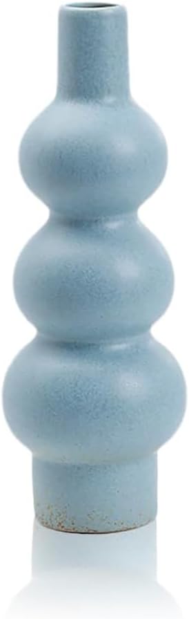 Matte Blue Ceramic Vase, 11-Inch Textured Bubble Stacked Ball Flower Vase, Minimalist Nordic Home Decor Accents for Modern Shelf, Coffee Table, Mantel, Boho Aesthetic Gift (Multi-Tier Design)