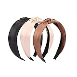 Manshui 3 Pcs Solid Satin Cross Knotted Fabric Headbands, Hair Accessory Hairbands for Daily Wearing