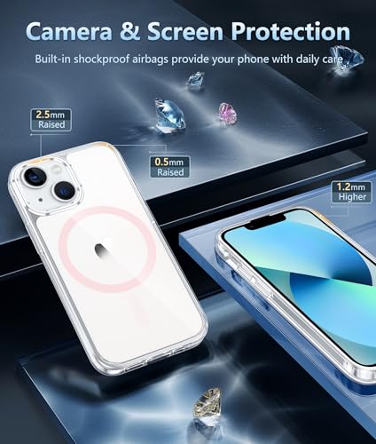 Image of FNTCASE for iPhone 13 Mini Case: iPhone 12 Mini Case Clear Magnetic Phone Cases Compatible with Magsafe Slim Anti Yellowing Military Grade Drop Rugged Protective Transparent Cell Cover (C-A Pink)