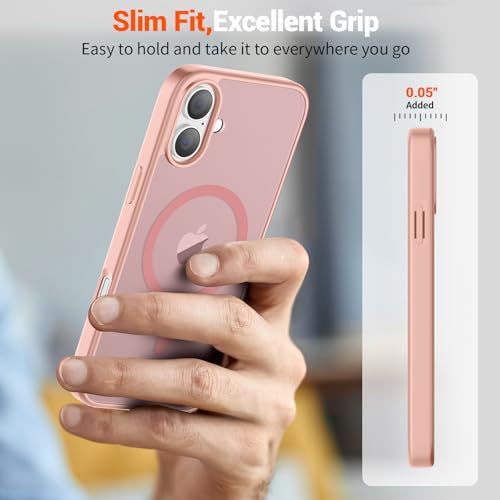 Image of SUPFINE Magnetic for iPhone 16 Case (Compatible with MagSafe) (Military Grade Drop Protection) Slim Translucent Matte Shockproof with Anti-Fingerprint Phone Case,Pink