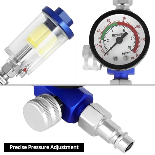 QWORK® Luftdruckregler für Lackierpistole, Manometer + Öl Wasserfalle Filter Separator + Standard 1/4 Gewinde, Max. 140psi
