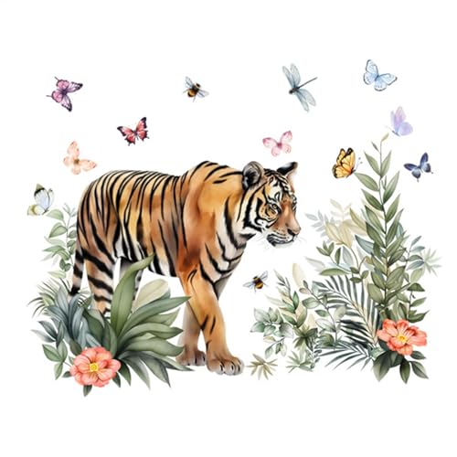 Pegatinas de pared de animales de tigre, animales de la selva, tigre de la selva, decoración de pared con tigre para sala de estar, sala de juegos, habitación infantil