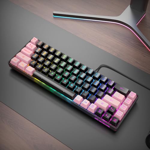 Image of 65% Gaming Keyboard, LED Backlit, Ultra-Compact Anti-Ghosting No-Conflict 68 Keys Membrane Gaming Wired Keyboard for PC Laptop Windows Gamer(Black-Pink)