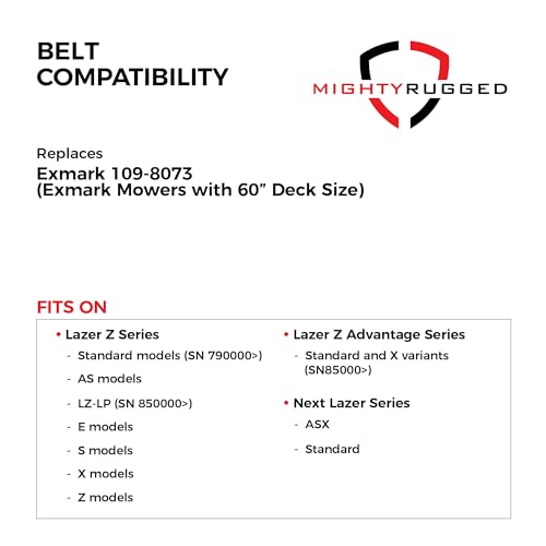 Image of MightyRugged Exmark 109-8073 Replacement Deck Belt - Belt Length 198.75 inch - Premium, Heavy-Duty Aramid Cord - Exmark Lazer Z Series 60 Inch Deck Belt - Replaces OEM 109-8073, 116-1985, 135-5774