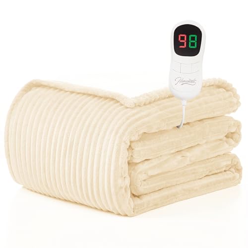 Image of Homemate Electric Heated Blanket Twin Size - 62 inchx84 inch Heating Blanket Twin Size 1 /2 /4 /6 /8 Hours Auto-Off 10 Heat Level Over-Heat Protection Soft Flannel Sherpa ETL Certification