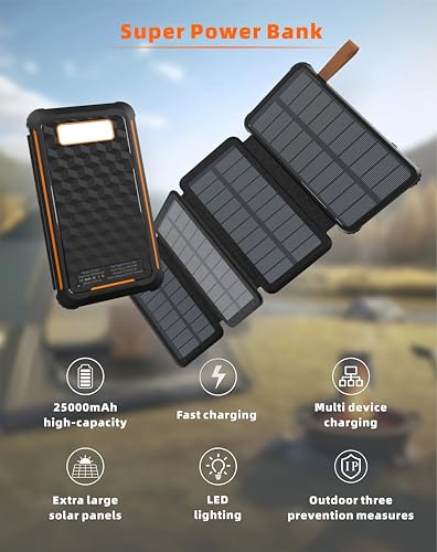 Image of LRSA Solar Power Bank, 20000mAh, Foldable Multiple Solar Panels, Portable Charger for Outdoor Use