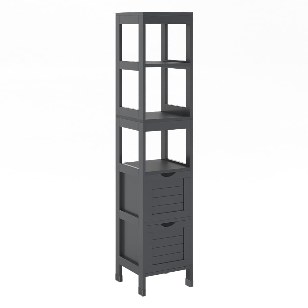 Vicco Badschrank Vilda, Grau, 30 x 144 cm | mit 2 Schubladen, zur Aufbewahrung von Badaccessoires und Pflegeprodukten