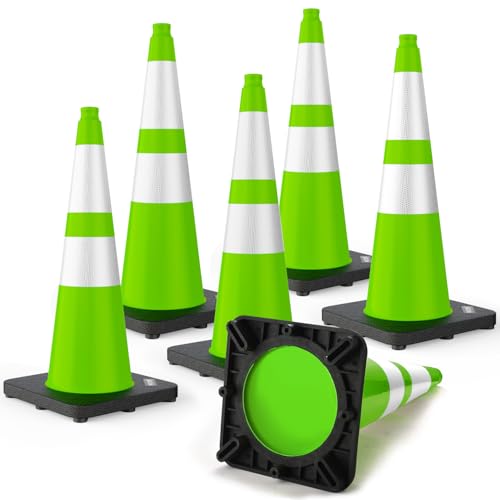 BATTIFE Traffic Cones with Black Weighted Base PVC Safety Cones for Traffic Control Construction Events Driveways and Parking Lots (28 Inch Green 6 Pack)