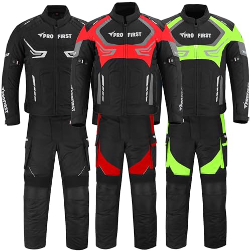 Inflori - Inflori Motorcycle Suit - Men's All Weather Waterproof Motorbike Jacket & Trouser Set with Removable Armor (Red, S 36 Chest/ 30 Waist)