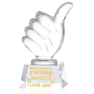 Ornalrist K9 Crystal Awesome Brother Gifts Thumbs Up Trophy, Birthday Presents for Best Brother from Sister Brother Glass Collectible Ornaments