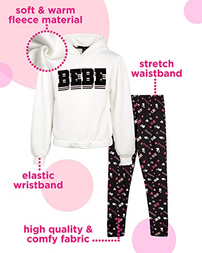 Bebe Girls' Legging Set - 2 Piece Yummy Fleece Hoodie Sweatsuit Kids Clothing Set (Size: 7-16), Size 10/12, Vanilla Black #TOP1