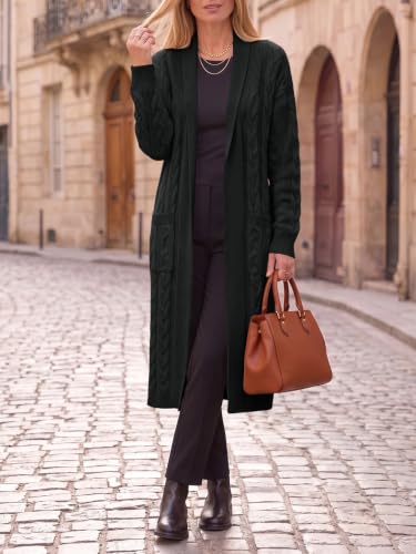 Image of Womens Long Sleeve Cardigan Sweaters Oversized Open Front Maxi Coat | Trendy Casual,Lapel,Knitted Coatigan,Soft Warm,Overcoat Pocket,2026 Fall Winter,Work Office,Going Out