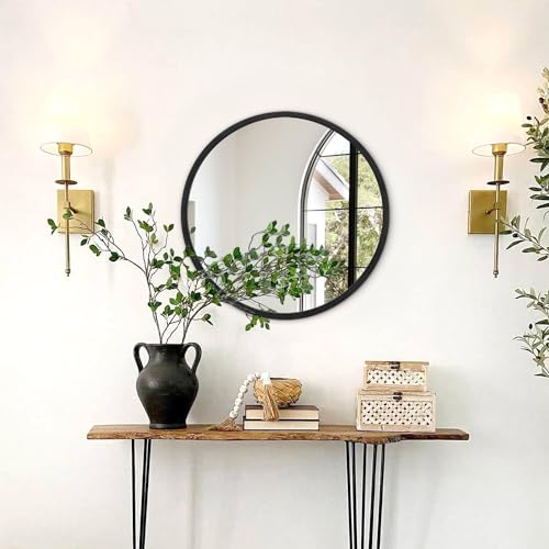 JJUUYOU Circle Black Framed Mirror for Bathroom 40CM Round Wall Mirror for Bathroom Metal Frame Modern Mirrors for Living Room Decorative - Image 3