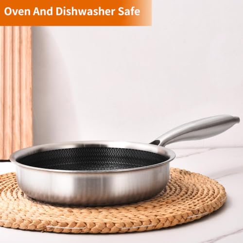 Image of DELARLO Tri-Ply Stainless Steel Frying Pan 5.6 inch Nonstick kitchen skillet | Stainless Steel Pan Cooking Heat fast and evenly Compatible with All Cooktops Dishwasher and Oven Safe