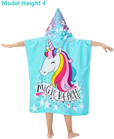 Athaelay Unicorn Poncho Towel for Girls Ultra Soft Swimsuit Cover-ups for Ages 3 to 10 Years Big Kids Bath Beach and Pool