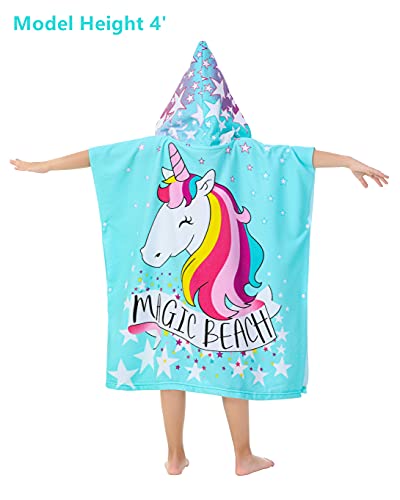 Athaelay Soft Swim Cover-Ups For 3 To 10 Years Old Kids Girls Hooded Bath Beach Poncho Towels (Magic Unicorn, With Drawstring Bag) #TOP1