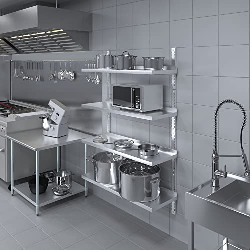 Image of AmGood 16 in. x 48 in. Four-Tier Metal Wall Mount Shelf | Staunless Steel Shelving for Commercial Kitchen, Closet, Garage, Pantry, etc