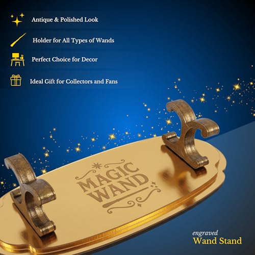 Image of Magic Wand Stand - Merchandise For Wand - Gold Finish Display Stand For Magic Stick - HP Gifts and Accessories For Fans (Wood Stand - Golden)